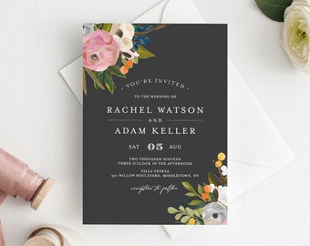 Wedding Invitation Set Template, Instant Download, Printable Fall Wedding Invite Suite with RSVP & Details, 100% Editable Text #054B