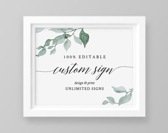 Custom Wedding Sign Template, INSTANT DOWNLOAD, Self-Editing, Create Unlimited Signs, Editable, Printable, Boho, Greenery, DIY #019-113CS