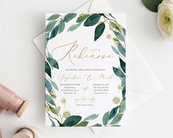 Rehearsal Dinner Invitation Template, Winter Watercolor Greenery, 100% Editable Text, DIY, Printable, Instant Download #044-126RD