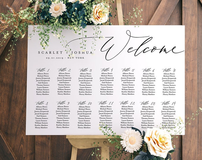 Self-Editing Seating Chart Template, Printable Wedding Seating Sign, Instant Download, 100% Editable, DIY, US & UK Poster Sizes #052-225SC