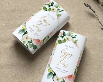 Pocket Tissue Wraparound, Happy Tears, Editable Wedding Tissue Favor Template, Blush Floral, Printable, Instant Download, Templett 043-104PT