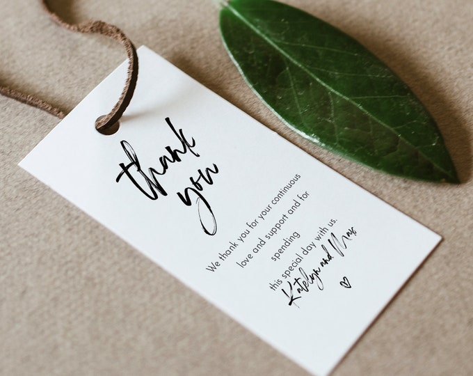 Modern Favor Tag for Bridal Shower or Wedding, Hand Script Thank You Tag, INSTANT DOWNLOAD, Editable Text, Printable, Templett #090-195FT