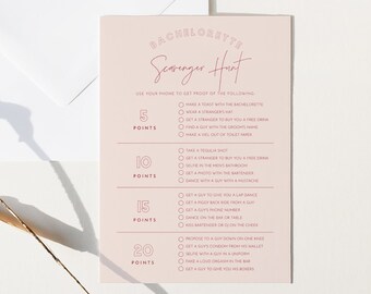 Scavenger Hunt Bachelorette Party Game, Hen Party Game, Modern, Editable Template, Customize, Instant Download, Templett, 5x7 #055-105BACH