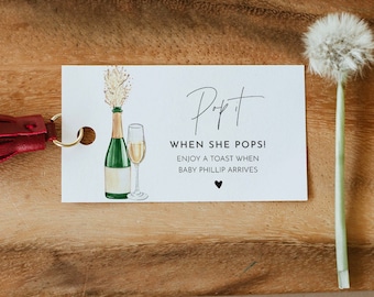 Champagne Favor Tag for Baby Shower, Pop It When She Pops, Modern, Minimal Bubbly Tag, Editable, Printable, Templett, 2x3.5 #0026J-211FT