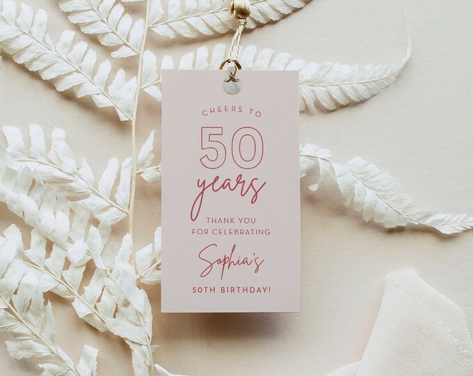 50th Birthday Favor Tag, Modern Birthday Thank You Tag, Over the Hill Birthday Goodie Bag, Editable Template, Instant, Templett #055-216FT