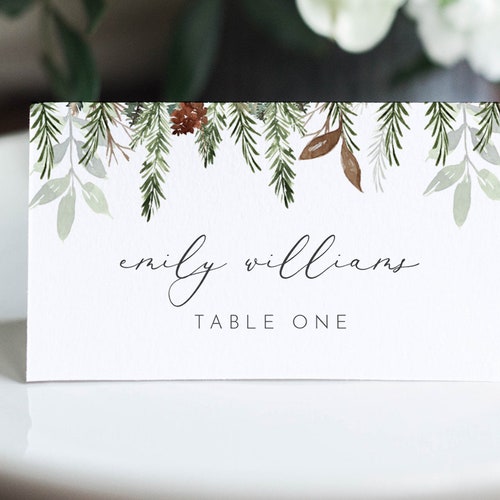 Winter Place Card Template Printable Place Cards Winter Pine - Etsy
