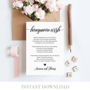 Flitterwochen Wunsch Karte, Hochzeit Wunschbrunnen Einlage, Flitterwochen Fund Beilage Karte, 100% bearbeitbar, Sofort Download, DIY #023-102EC