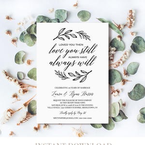 Plantilla de invitación de renovación de votos, invitación de aniversario de boda imprimible, renovación de votos, plantilla 100% editable, descarga instantánea, bricolaje #NC-107VR