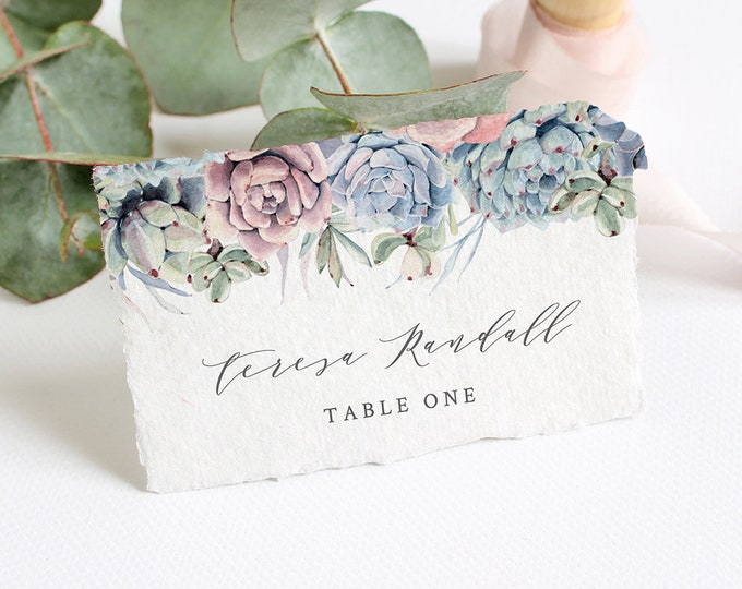 Succulent Place Card Template, INSTANT DOWNLOAD, Printable Wedding Buffet Card, 100% Editable, Boho, Cactus, Flat & Tent Card #041-117PC
