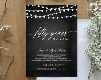 Vow Renewal Invitation Template, Chalkboard Wedding Anniversay Invite, Instant Download, Renew Vows Printable, 100% Editable #014-103VR