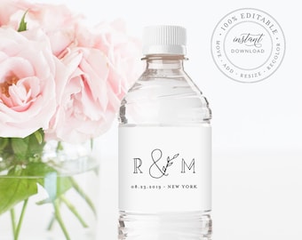 Water Bottle Label Template, INSTANT DOWNLOAD, Printable Custom Label, 100% Editable, Welcome Bag, Wedding Favor, Rustic, Kraft  #042-107BL