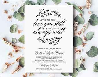 Renew Vows Invitation Template, Printable Wedding Anniversary Invite, Vow Renewal, 100% Editable Template, Instant Download, DIY #NC-107VR