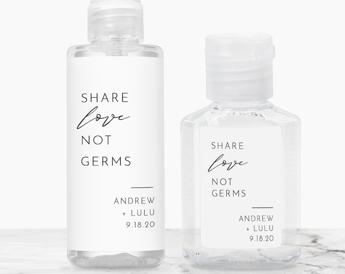 Minimalist Hand Sanitizer Label Printable, Share Love Not Germs, Covid Wedding Favor, Editable Template, Instant Download Templett 094-107HS