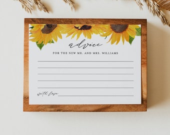 Sunflower Advice Card Template, Wedding, Bridal / Baby Shower Insert, 100% Editable Text, Printable, Instant Download, Templett #0010-105AC