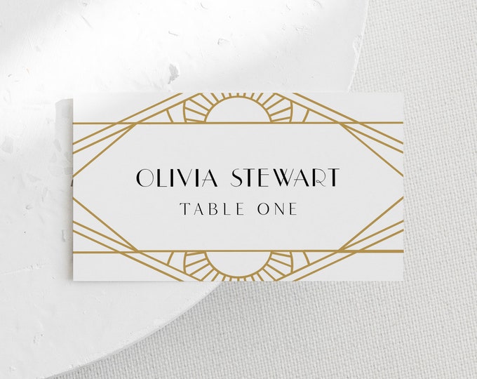 Art Deco Place Card Template, Printable Minimal Retro Wedding Escort Card & Meal Option, INSTANT DOWNLOAD, Editable, Templett #0021-184PC