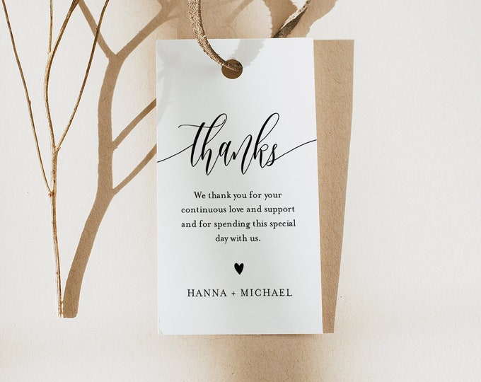 Modern Calligraphy Favor Tag for Bridal Shower or Wedding, Thank You Tag, INSTANT DOWNLOAD, Editable Text, Printable, Templett #008-164FT