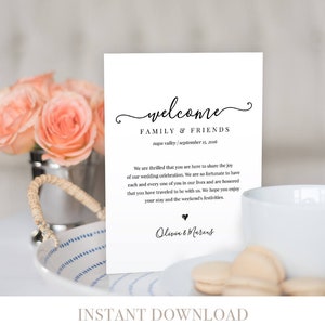 Note de sac de bienvenue de mariage, lettre de sac de bienvenue, itinéraire de mariage imprimable, ordre du jour, téléchargement immédiat, modèle entièrement modifiable, bricolage #030-104WB