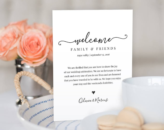 Modern Calligraphy Welcome Bag Letter Template - 100% Editable