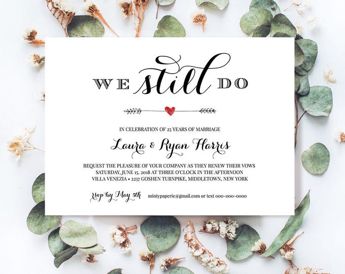 Vow Renewal Invitation Template, We Still Do, Instant Download, Wedding Anniversary, Renew Vows, 100% Editable, Printable, Digital #NC-202VR