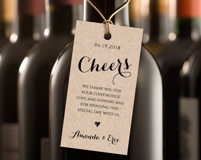 Cheers Wine Tag, Wedding Favor Tag, Wedding Table Wine, DIY Printable Tag, Instant Download, 100% Editable Template, Digital #NC-105FT