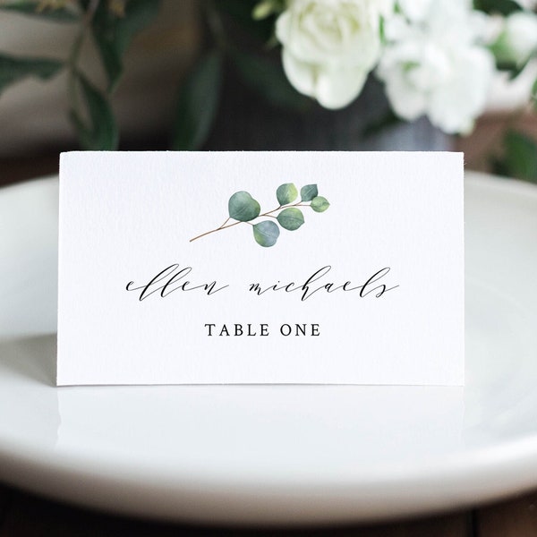 Eucalyptus Place Card Template, INSTANT DOWNLOAD, Printable Wedding Escort Card, Name Card, Greenery Seating Card, 100% Editable #036-115PC