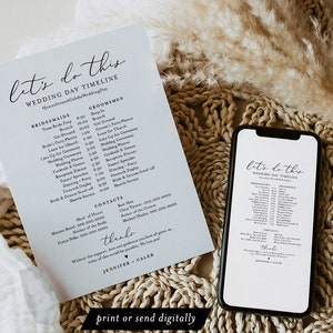 Bridal Party Timeline, Minimalist Wedding Order of Events, Itinerary for Bridesmaids, 100% Editable, Instant Download, Templett #045-101BPT
