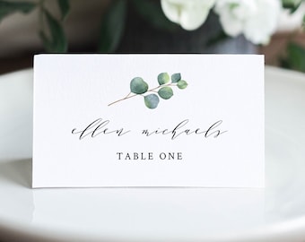 Eucalyptus Place Card Template, INSTANT DOWNLOAD, Printable Wedding Escort Card, Name Card, Greenery Seating Card, 100% Editable #036-115PC