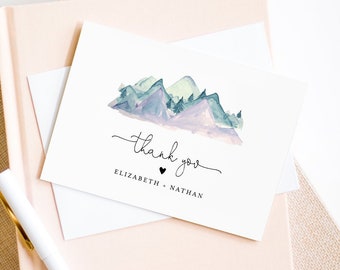 Mountain Thank You Card Template, Editable Wedding, Bridal Shower, Baby Shower Thank You Note Card, Printable, INSTANT DOWNLOAD #063-132TYC