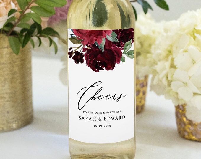 Boho Wine Bottle Label Template, Printable Wedding or Bridal Shower Wine Favor, 100% Editable Text, INSTANT DOWNLOAD, Templett #062-111WL