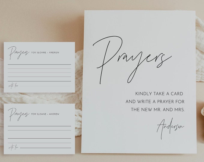 Prayers For Bride and Groom Sign and Card, Well Wishes for Newlyweds, Minimalist, Editable Template, INSTANT DOWNLOAD, Templett #0026-59S