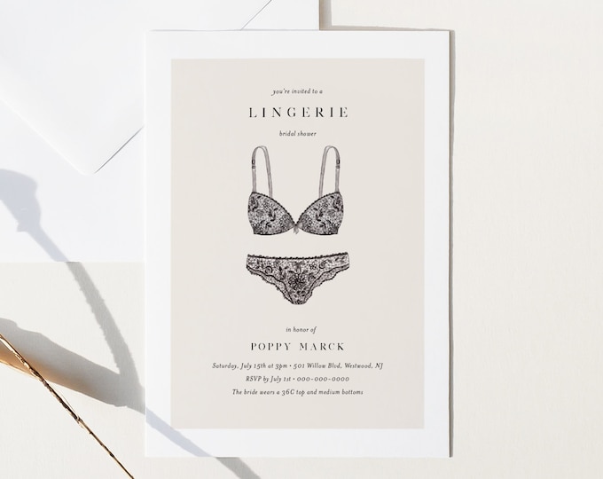 Lingerie Bridal Shower Invitation, Panties Shower Party, Lingerie Bachelorette Party, Editable Template, Instant Download, Templett #278BS