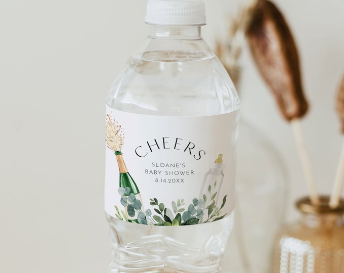 Baby Shower Water Bottle Label Template, Poppin Bottles Water Sticker, Cheers, Editable Text, Instant Download, Templett #0026C-133BL