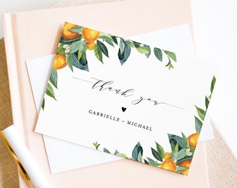 Citrus Thank You Card Template, Editable Wedding, Bridal Shower, Baby Shower Thank You Note Card, Printable, INSTANT DOWNLOAD #084-130TYC