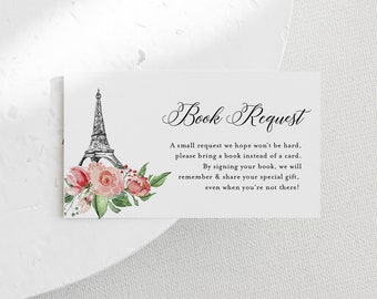 Paris Books for Baby Card, Book Request, Baby Shower Invitation Book Insert, 100% Editable Text, INSTANT DOWNLOAD, Templett #001-109BFB