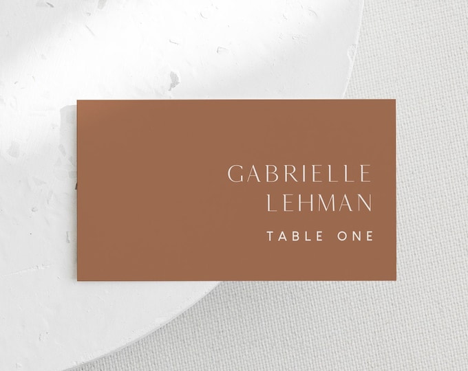 Terracotta Place Card Template, Printable Minimalist Wedding Escort Card with Meal Option, INSTANT DOWNLOAD, Editable, Templett #0020-179PC