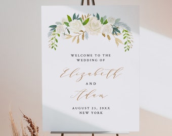 Wedding or Bridal Shower Welcome Sign, Printable Poster Template, INSTANT DOWNLOAD, 100% Editable, Floral, Greenery, Gold, Boho #021-115LS