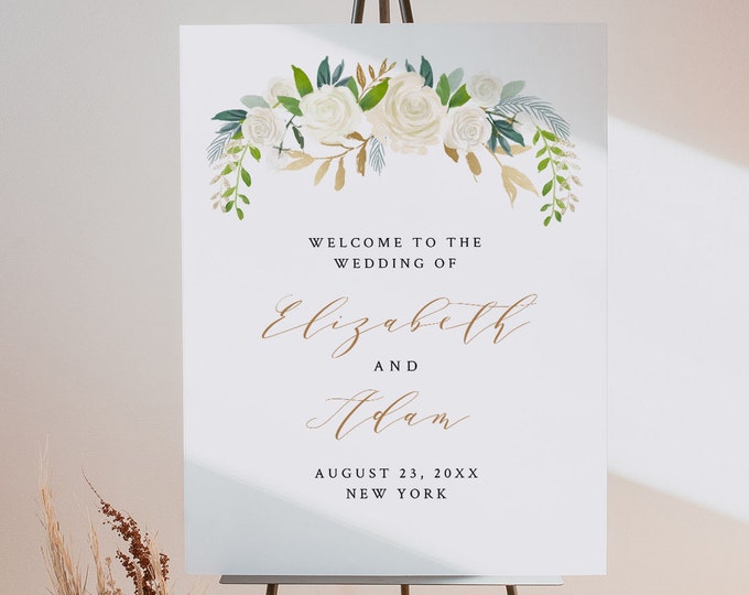 Wedding or Bridal Shower Welcome Sign, Printable Poster Template, INSTANT DOWNLOAD, 100% Editable, Floral, Greenery, Gold, Boho #021-115LS