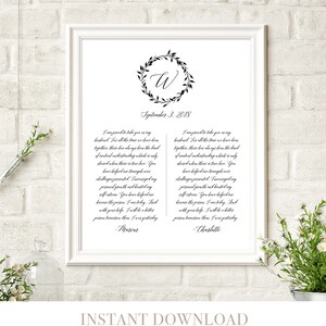 Regalo de aniversario de 1er año, regalo de aniversario de papel, impresión de recuerdo de voto de boda, plantilla 100% editable, imprimible, 8x10 y 16x20 #034-109LS