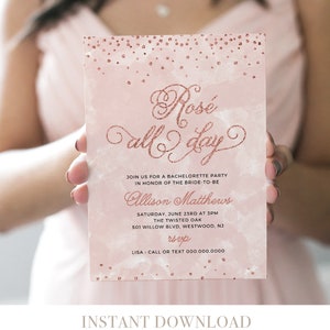 Invitación e itinerario para despedida de soltera, Rosa todo el día, DESCARGA INSTANTÁNEA, Plantilla editable, Despedida de soltera, Noche de chicas, Cumpleaños #NC-115BP