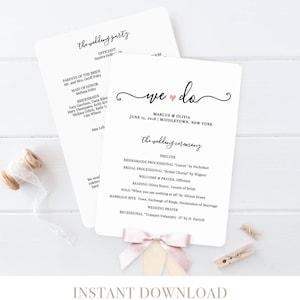 Wedding Program Printable, Wedding Program Template, Printable Ceremony Template, Fan Program, Order of Service, Instant Download #030-402WP