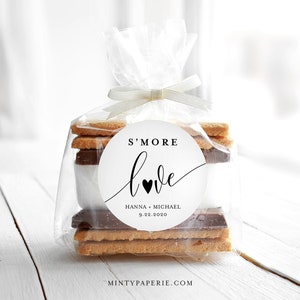 S'mores Label Template, Wedding / Bridal Shower S'mores Favor, Printable S'More Love Sticker, Instant Download, Templett, 2"x2" #008-126SF