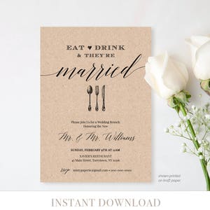 Post Wedding Brunch Invitation Template, Printable Brunch Invite, Eat Drink Married, Instant Download, Editable Template, Digital #NC-102BR
