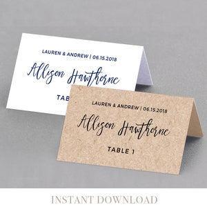 Wedding Place Card Template, Table Number, Name Card, Seating Card, Printable File, Instant Download, 100% Editable, Digital, DIY 018-101PC image 1