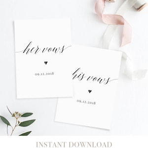 His and Her Wedding Vow Template, Personalized Vow Booklet, Custom Wedding Vows, Printable, 100% Editable, 5x7 Folded Card, Templett 034-WV image 1