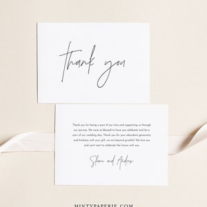Modernes Dankeschön Klappkarte & Flache Karte, Minimal Hochzeit / Bridal Shower Notiz, bearbeitbare Vorlage, Sofort Download, Templett, 3.5x5 #0026-190TYC