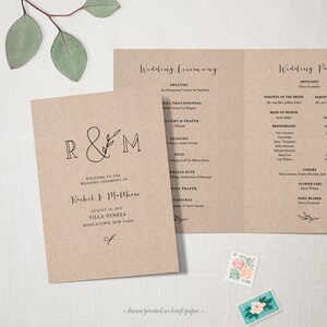 Rustic Wedding Program Template, INSTANT DOWNLOAD, Order of Service ...