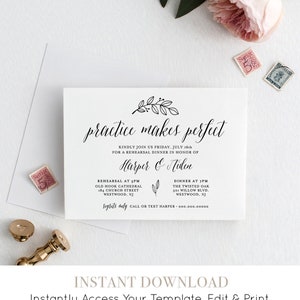 Modello di invito alla cena di prova stampabile, DOWNLOAD IMMEDIATO, 100% modificabile, la pratica rende perfetti, carta Kraft rustica, fai da te #039-121RD