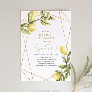 Lemon Bridal Shower Invitation, Summer Couples Shower Invite, Citrus Wedding Shower, INSTANT DOWNLOAD, Editable Text, Printable #089-251BS