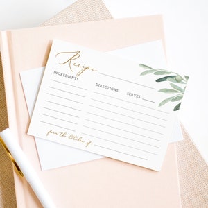 Recipe Card Template, Instant Download, 100% Editable Text, DIY Bridal Shower Recipe Insert, Olive Leaves Greenery, Templett #081-109RC