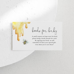 Books for Baby Card, Book Request, Honey Bee Baby Shower Invitation Book Insert, 100% Editable Text, INSTANT DOWNLOAD, Templett #097-104BFB